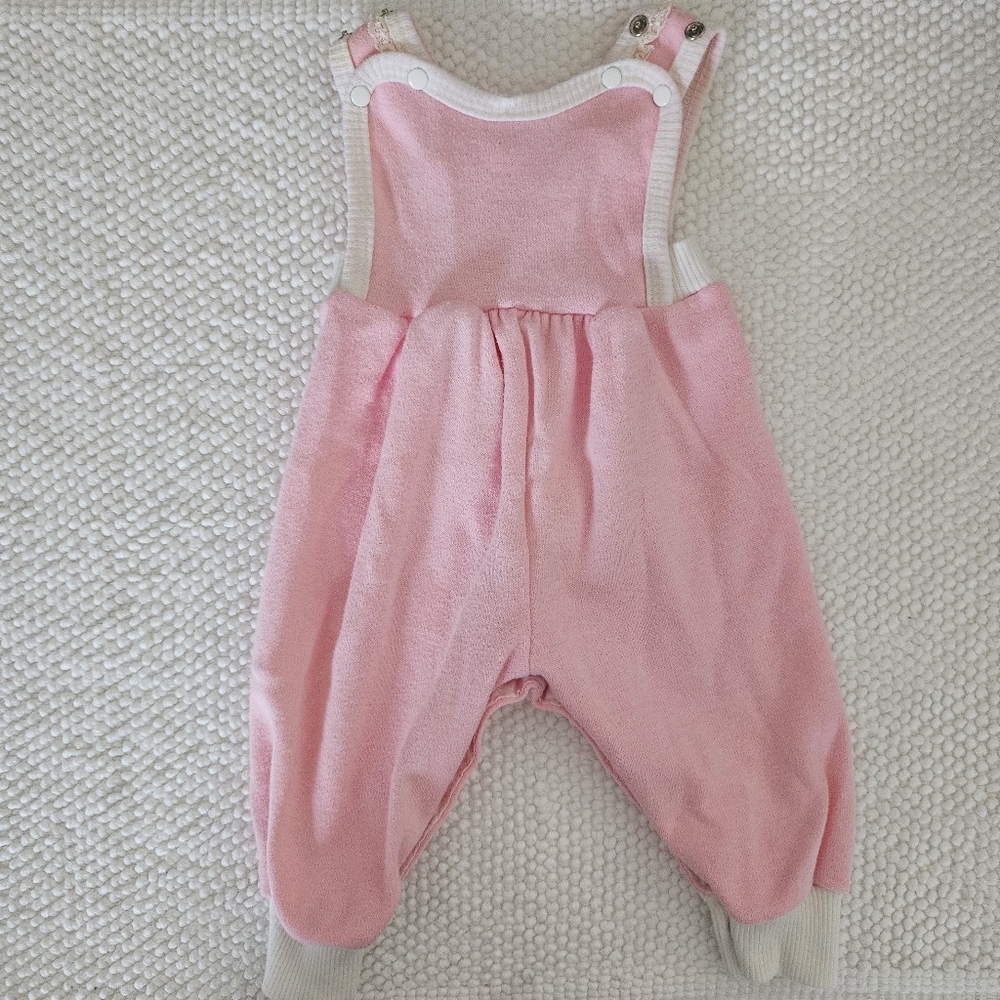 Vintage Buster Brown Baby Girl 3-6 Month Dainty Pink Lace Overall Bubble Romper - Picture 6 of 12